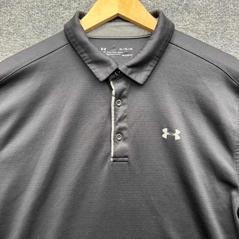 Under Armour HeatGear Polo Shirt Men XL Black Short Sleeve Moisture Wicking Golf
